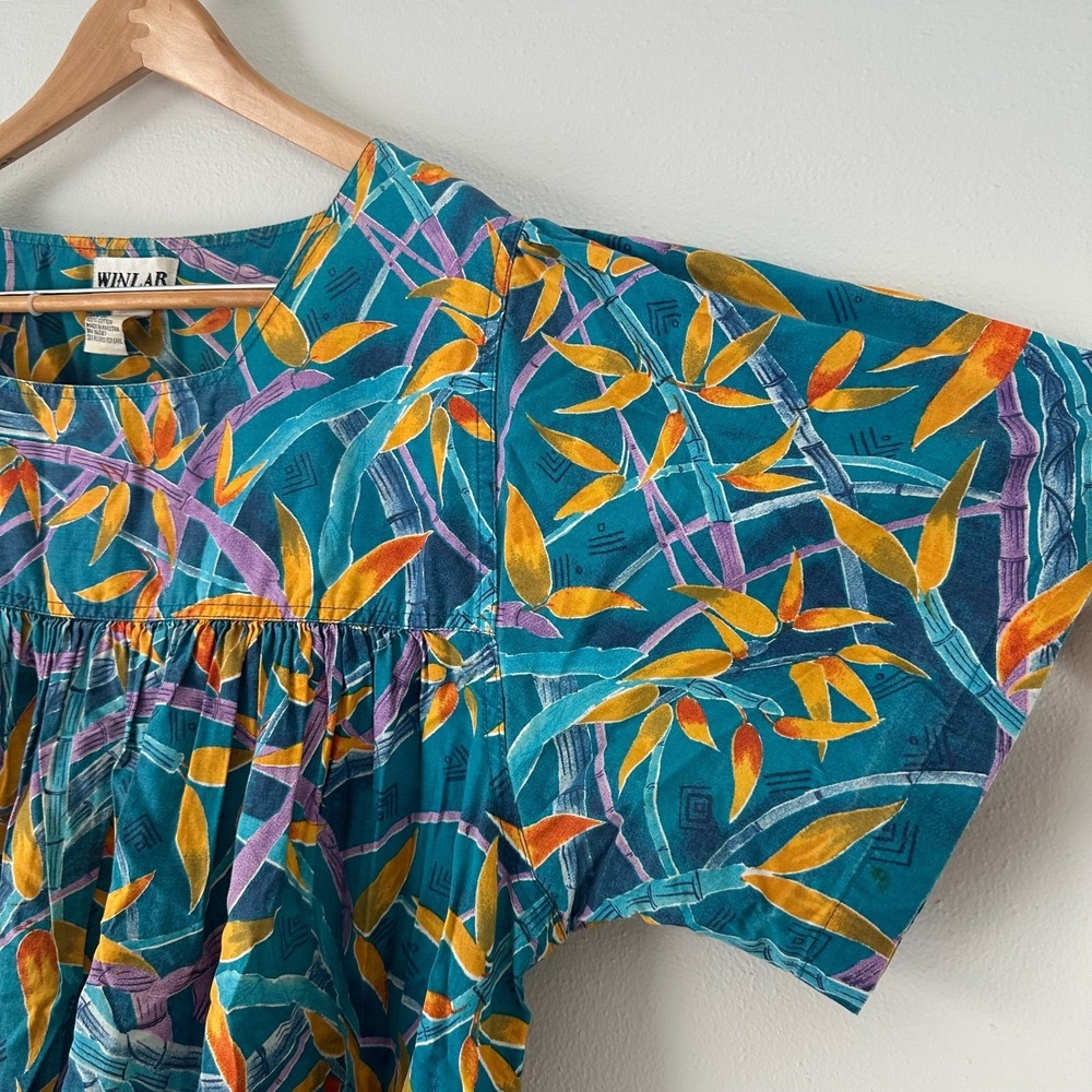 Vintage WINLAR Floral Kaftan Dress 3X Bird of paradise resort colorful MuuMuu - Picture 3 of 15